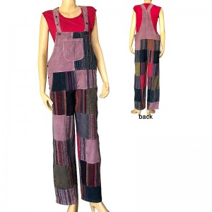 Stripy-plain patch work Brown Dungaree