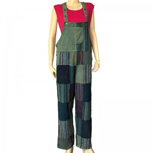 Stripy-plain patch work Green Dungaree