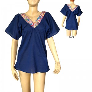 Printed V-neck cotton Blue top