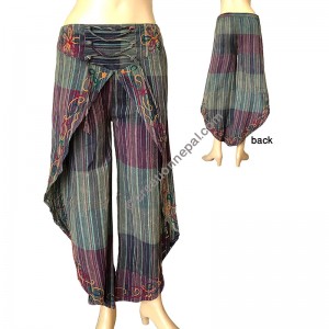 Stripy Green sides open embroidered trouser