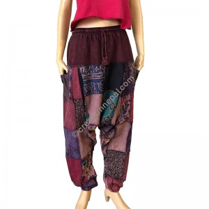Printed & plain patch work Brown Afgani trouser