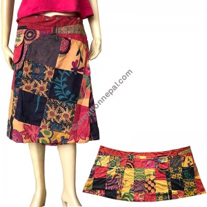 Patch work button adjustable Orange open skirt