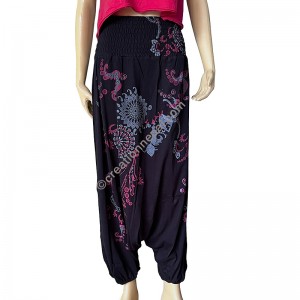 Flowers prints elastic waist black trouser