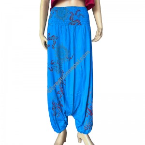 Flowers prints elastic waist turquoise trouser