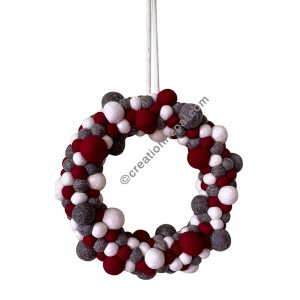 Felt multiple size red pom-pom wreath