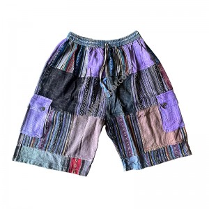 Stripy gheri-plain cotton patch work shorts