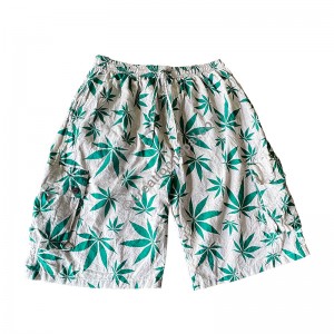 Hemp-leaf prints cotton shorts