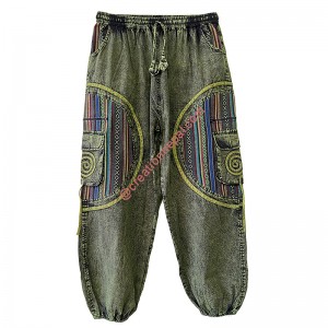 Patch Mandala cotton shine wash Green trouser