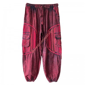 Patch Mandala cotton shine wash RED trouser