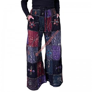 Patchwork hand emb. sinker pants