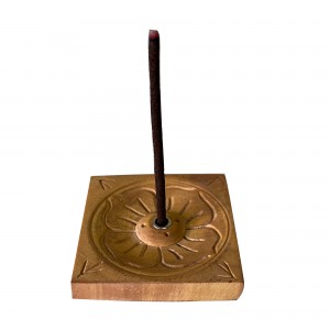 Square shape lotus carved natural wood incense burner
