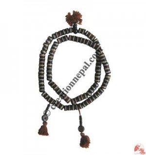 Flat black and white bone prayer beads2