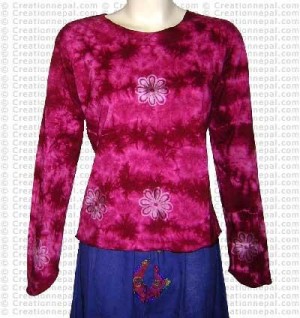 Flower print rib cotton full Tshirt