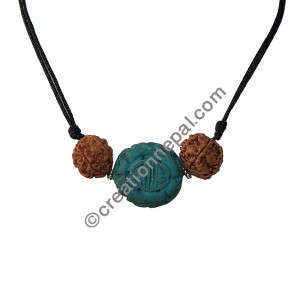 Carved turquoise Rudraksha pendant