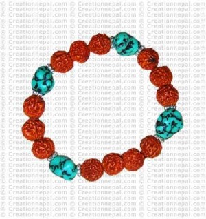 Turquoise and rudraksha beads wristband