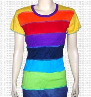 Rainbow stripes rib t-shirt