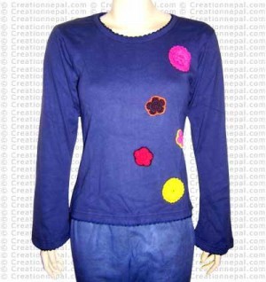 Multi-flower patch rib t-shirt