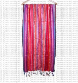 Alternate knit stripes cotton-jari scarf 59