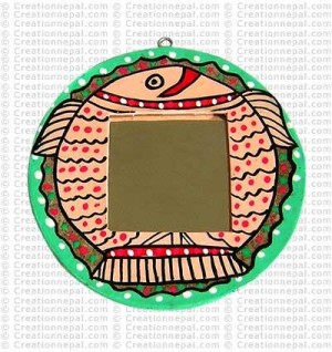 Mithila painting - big fish mirror