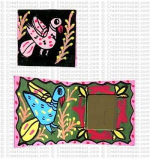 Mithila bird painting folding tiny mirror