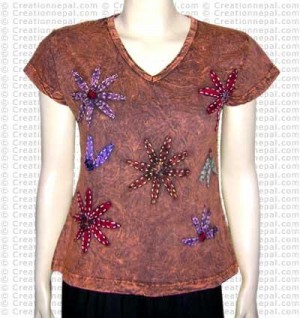 Hand emb flower t-shirt