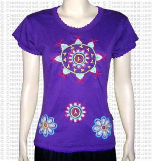 Crochet flowers rib t-shirt