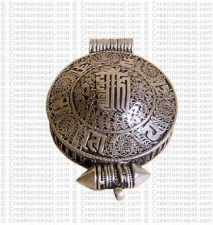 Kalachakra Mantra-filigree white metal Ghau