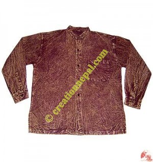 Stone wash shyama round neck shirt-brown