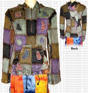 Patch-work hooded rib cotton top
