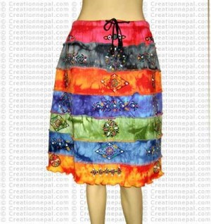 Rainbow tie-dye middle length skirt