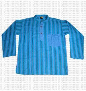 Long sleeves patch pocket adult shirt-Turquoise