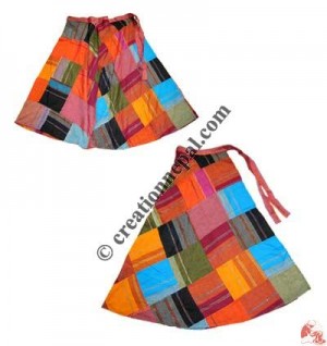 Cotton patch-work open skirt