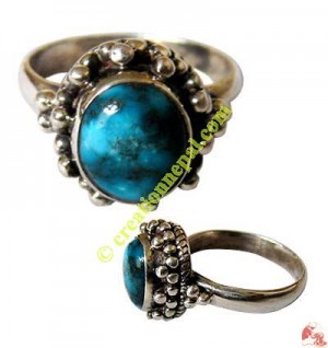 Silver balls-Turq silver finger ring