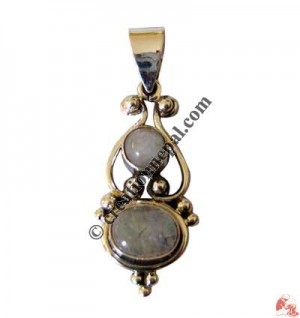 Rainbow moon stone silver pendant3