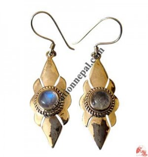 Rainbow moon stone silver ear rings1