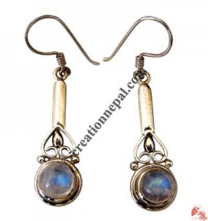 Rainbow moon stone silver ear rings2