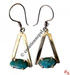 Turq ''A'' shape silver ear rings