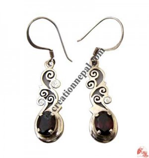 Garnet silver plant ear rings