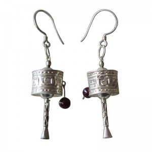 Prayer wheel silver earring