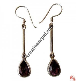 Silver pipe-amethyst ear rings