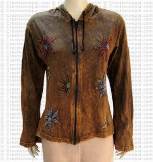 Stone-wash rib hooded top