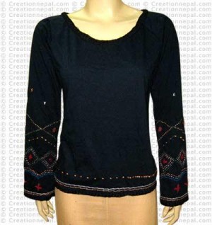 Hand emb rib cotton T-shit