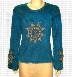 Hand emb stonewash rib T-shirt