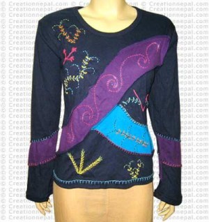 Hand emb patch-work rib T-shirt