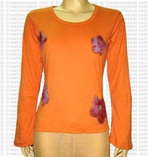 Flower shapes patch rib T-shirt