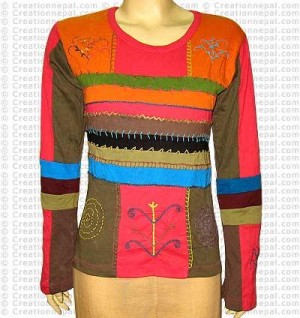 Colorful patch hand emb rib T-shirt