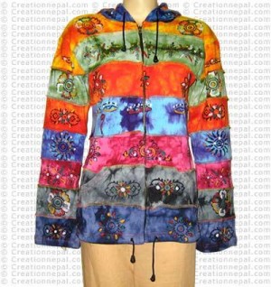 Tie-dye stripes hooded rib jacket