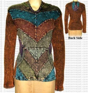 Patch-work stone wash rib jacket