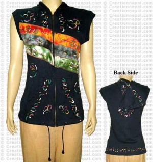 Sleeveless hand painted hooded jacket