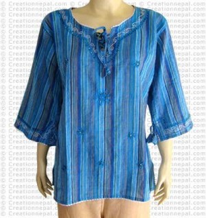 Embroidered beaded cotton top